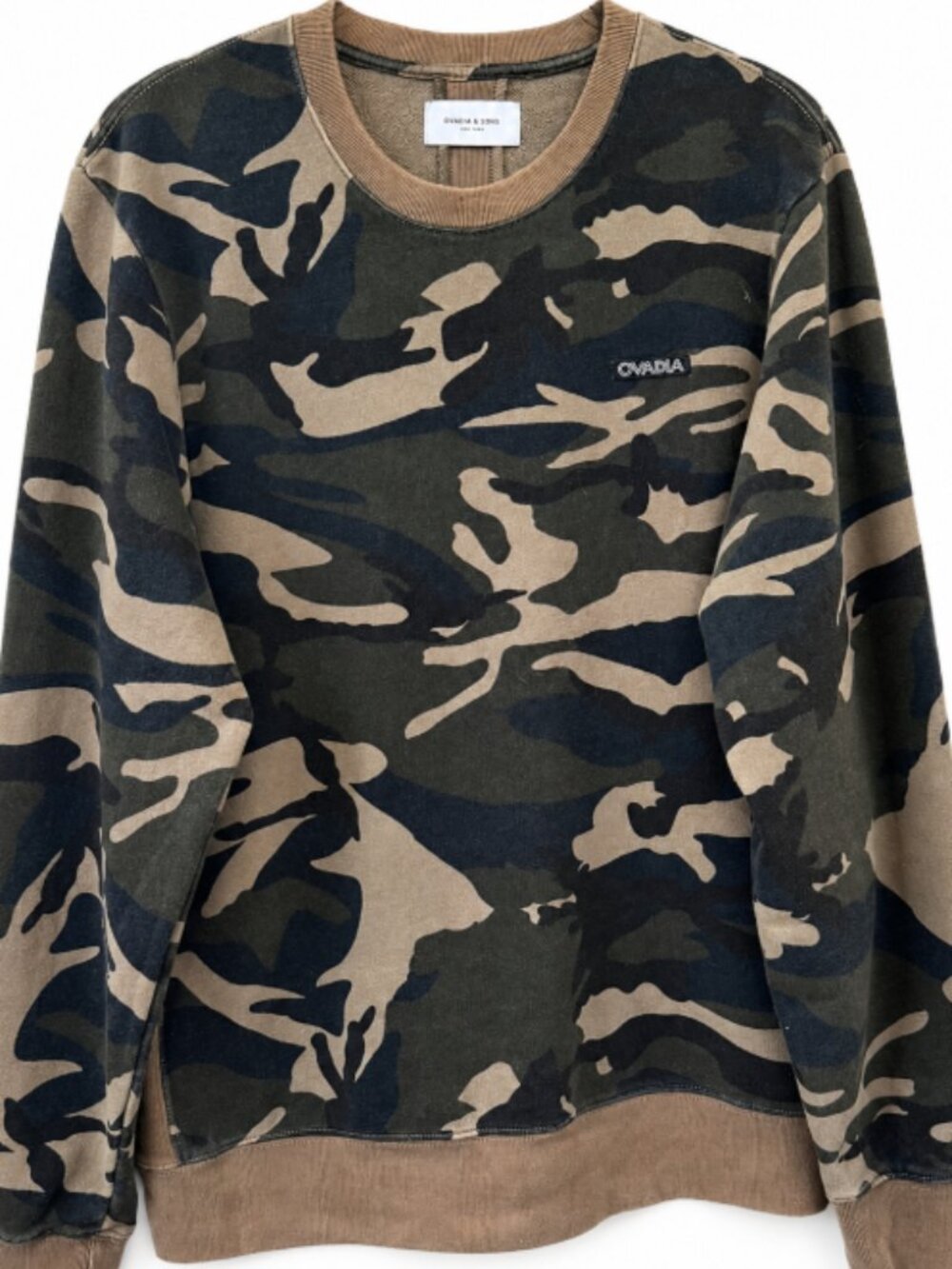 Ovadia & Sons F18 Split Back Cut & Sew Camo Crewneck Sweatshirt Men's Large Rare
